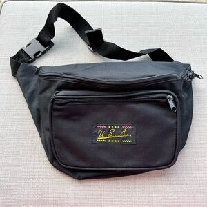 Vintage 1980's Fanny Pack in Black Canvas with the Neon USA Logo Zippers